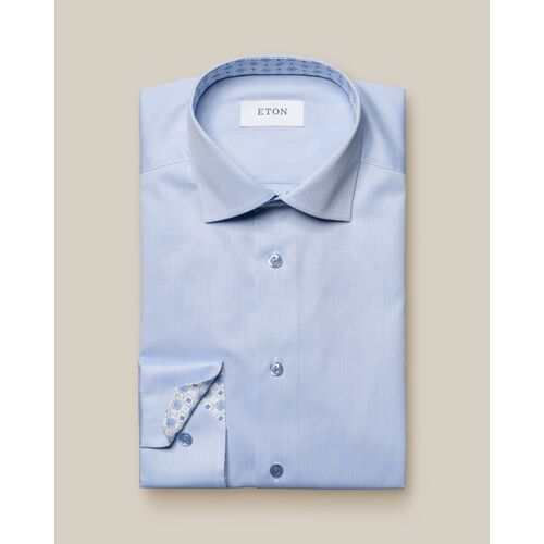 Eton Slim Fit - Light Blue Geometric Effect Signature Twill Shirt